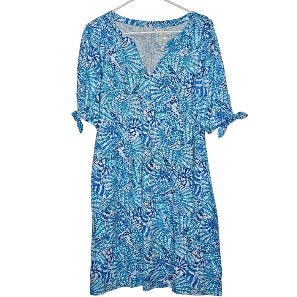 Lilly Pulitzer Blue White Seashell Print Cotton‎ Casual Dress S Novelty Coastal